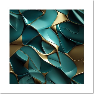 Funky Facade: Trompe-l’oeil Green Turquoise and Gold Posters and Art